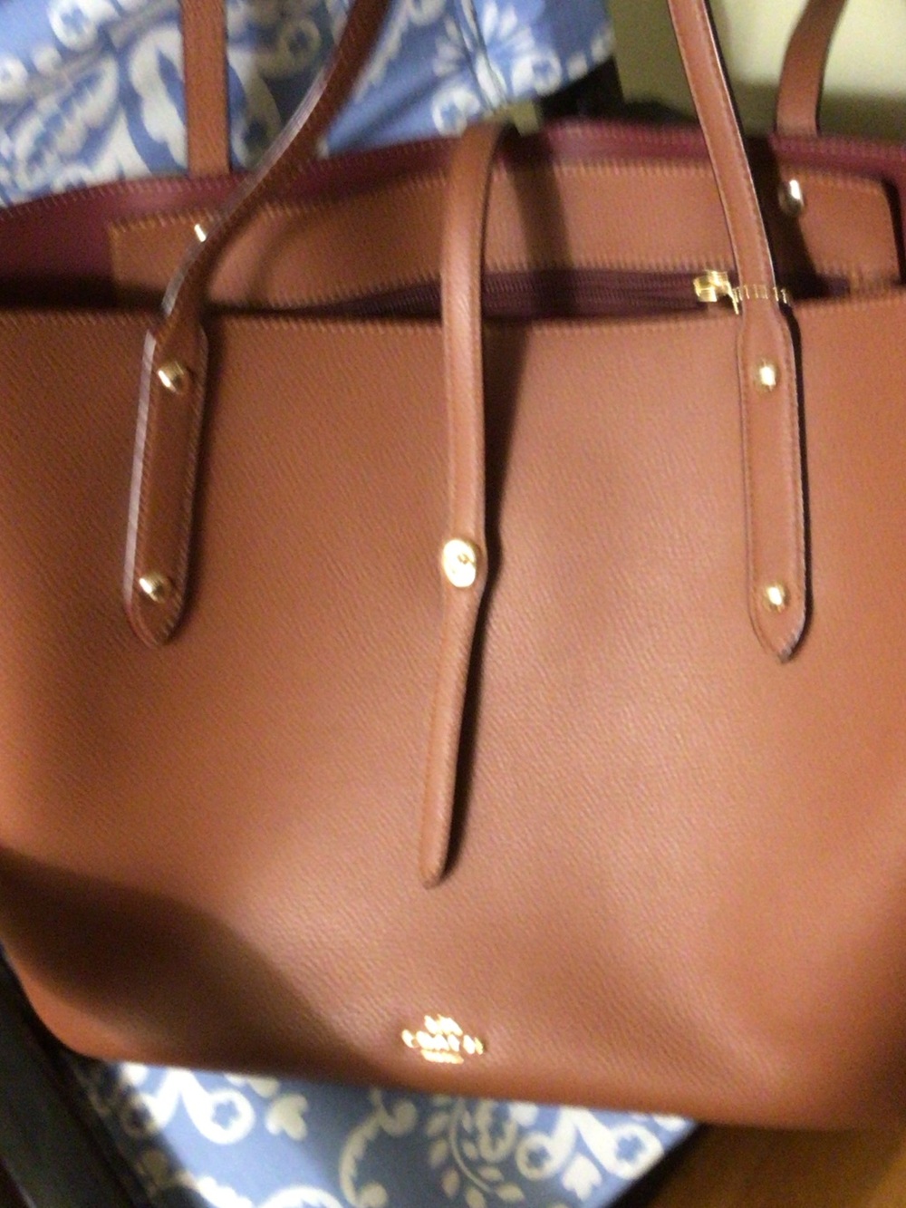 Coach Saddle Brown Leather Tote Bag with Gold Hardware